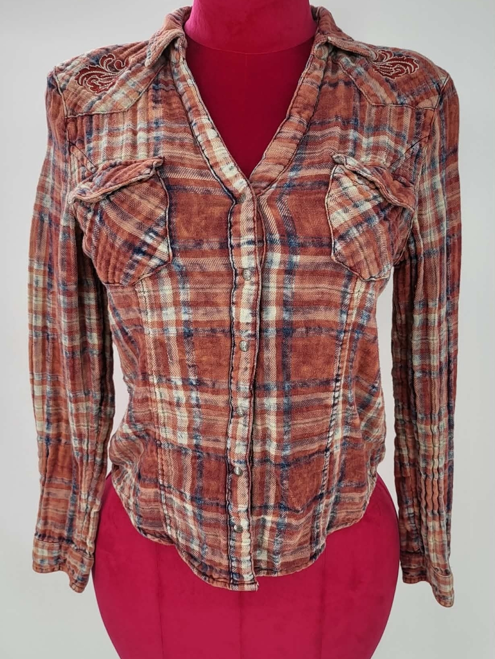 Silver Jeans Rust Plaid Western Button-Down Shirt